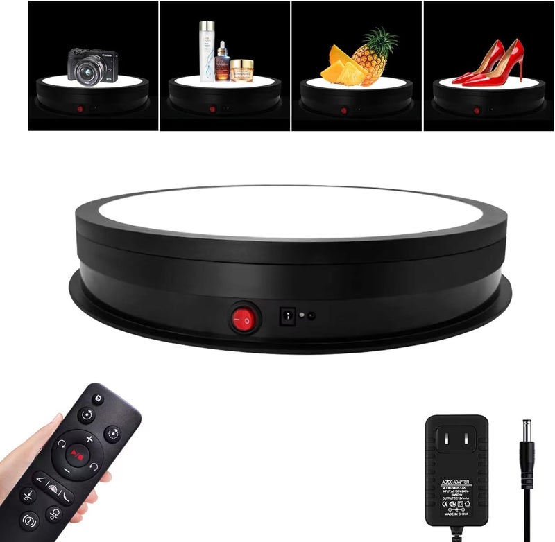 JAYEGT LED Light Base Non-Slip Rotating Display Stand , 110Lbs Load,360 Photography Turntable for Products Shows, Glass Crystal Artwork, Jewelry,Remote control(16.5inch / 6Color LED Light/Black/Wired) - Image 1